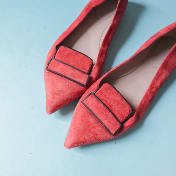 Ramona Italian Suede Leather Red Pointed Toe Loafer Flat Size EU 41 - Picture 3 of 6